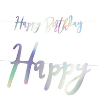 Iridescent Happy Birthday Script Banner
