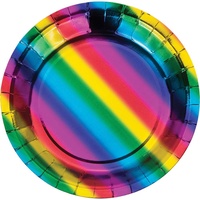 Rainbow Party Supplies - Rainbow Foil Dinner Plates 8 Pack