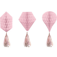 Rose Gold & Blush Mini Honeycomb Hanging Decorations & Foil Tassels