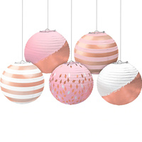 Wedding Rose Gold & Blush Mini Paper Lanterns Foil Hot Stamped 5 Pack