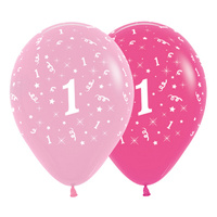 1st Birthday Girl Party Supplies All Over Age 1 Stars Pink Latex Balloons 6 Pack