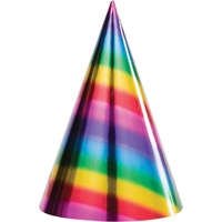 Rainbow Party Supplies - Rainbow Foil Party Hats 8 Pack