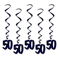 50th Birthday Party Supplies 5 Pk Black Hanging swirl