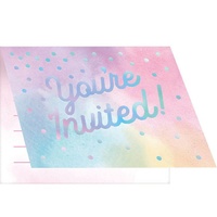 Rainbow Pastel Party Supplies Invites 8 Pack