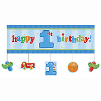 1st Birthday Party Supplies - Fun at One Boy Giant Banner