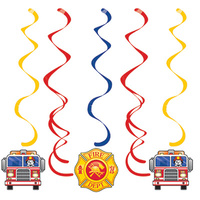 Flaming Firetruck Hanging Cutouts 5 Pack Dizzy Danglers