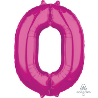 Number 0 Pink Magenta Foil Balloon 66cm