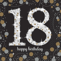 18th Birthday Party Supplies Sparkling Black Happy Birthday Beverage Napkins 16 Pack