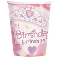 1st Birthday Princess Paper Cups 18 pack  226ml 
