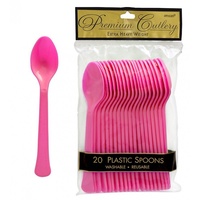 Bright Pink Party Supplies Spoons 20 Pack