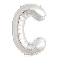 Silver Party Supplies - Large Silver Foil Letter C Balloon 86cm