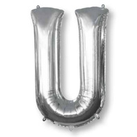 Silver Party Supplies - Silver Foil Balloon Letter U 86cm 