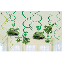 Army Camouflage Hanging Swirl Decorations 12pk