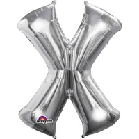 Silver Party Supplies - Silver Foil Balloon Letter X 86cm 