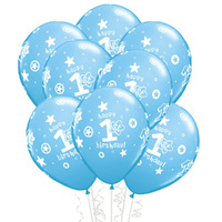 1st Birthday Boy Blue Latex Balloons 8 Pack