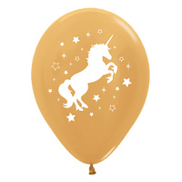 Unicorn Sparkle & Stars Satin Metallic Balloon 28cm Gold