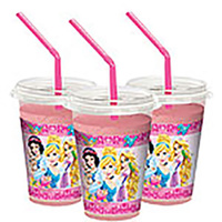 Princess And Animals MilkShake Cups 12 Pack With Lids And Straws