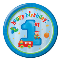 1st Birthday Party Supplies - Fun At One Boys Dinner Plates 8 Pack