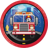 Flaming Fire Truck Firefighter Lunch Cake Dessert Plates 8 Pack