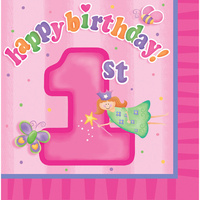 1st Birthday Party Supplies Fun at One Girl Beverage Napkins 16 Pack