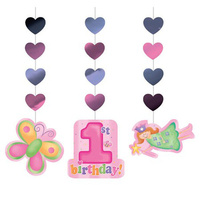 1st Birthday Girls Party Supplies Fun at One Girl Hanging Cutouts 3 Pack