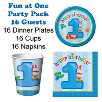 1st Birthday Party Supplies - Fun At One Boy Party Pack 16 Guests