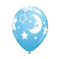 Baby Shower Moon and Stars Blue Latex Balloons 6 Pack