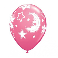 Baby Shower Moon and Stars Pink Latex Balloons 6 Pack