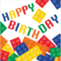 Building Block Party Supplies Happy Birthday Lunch Napkins 16 Pack