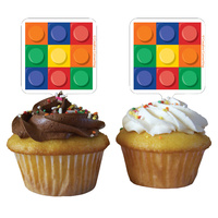 Building Block Party Supplies - Cupcake Toppers 12 Pack