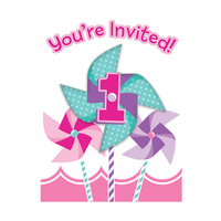 Turning One Girl Invitations 8 Pack
