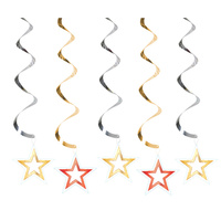 Hollywood Party Supplies Hanging Star Swirl Decorations 5 pack
