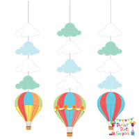Hot Air Balloon Up Up away Hanging Decorations 3 Pack