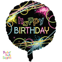 Glow Party Happy Birthday Metallic Foil Balloon