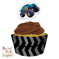 Monster Truck Mudslinger Cupcake wrapper with cupcake topper 12 pack
