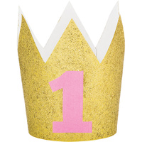 1st Birthday Gold Pink Glitter Crown
