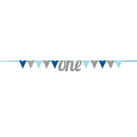 1st Birthday Party Supplies Blue Silver Glitter Banner