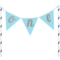 1st Birthday Blue One Pennant Banner Cake Topper