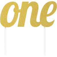 Gold Party Supplies One Glitter Cake Topper