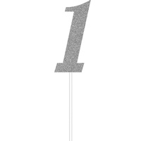 1st Birthday Party Supplies Silver Number 1 Glitter Cake Topper
