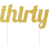 30th Birthday Party Supplies Gold Thirty Glitter Cake Topper
