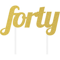 40th Birthday Party Supplies Gold Forty Glitter Cake Topper