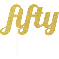 50th Party Supplies Gold Fifty Glitter Cake Topper