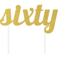 60th Birthday Party Supplies Gold Sixty Glitter Cake Topper