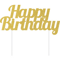 Gold Party Supplies Happy Birthday Gold Glitter Cake Topper