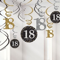 18th Birthday Sparkling Black Hanging Swirl Decorations