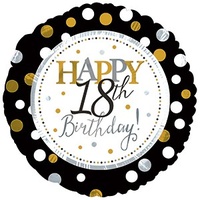 Happy 18th Birthday! Gold Silver Black 45cm balloon