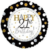 Happy 21st Birthday! Gold Silver Black 45cm balloon