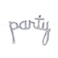 Party Script Shaped Silver Holographic Foil Balloon