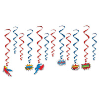 Superhero Slogans Whirls Hanging Decorations 12 Pack